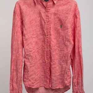Ralph Lauren RL Untucked Linen Shirt Mens XL Pink Classic Fit